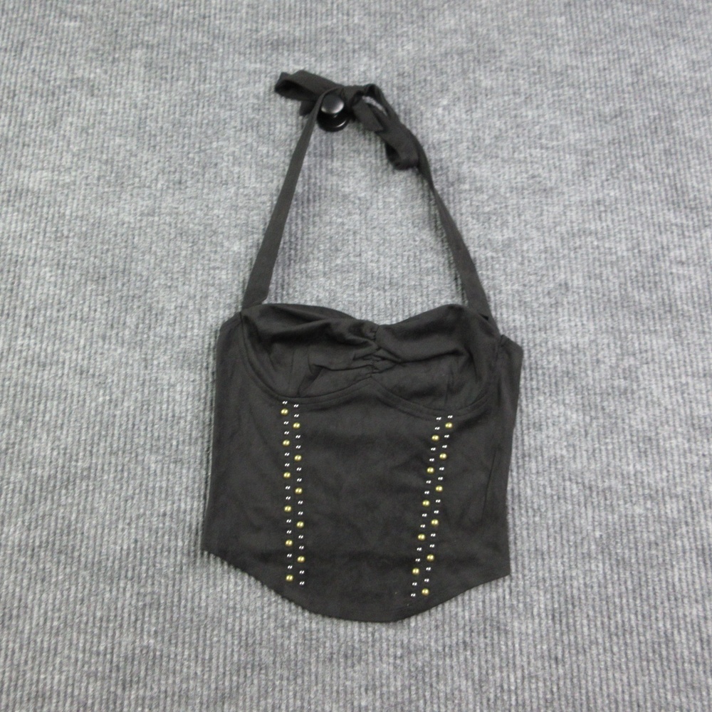 Bear Dance Tank Womens S Black Studded Halter Camisole Built-In Bra Party